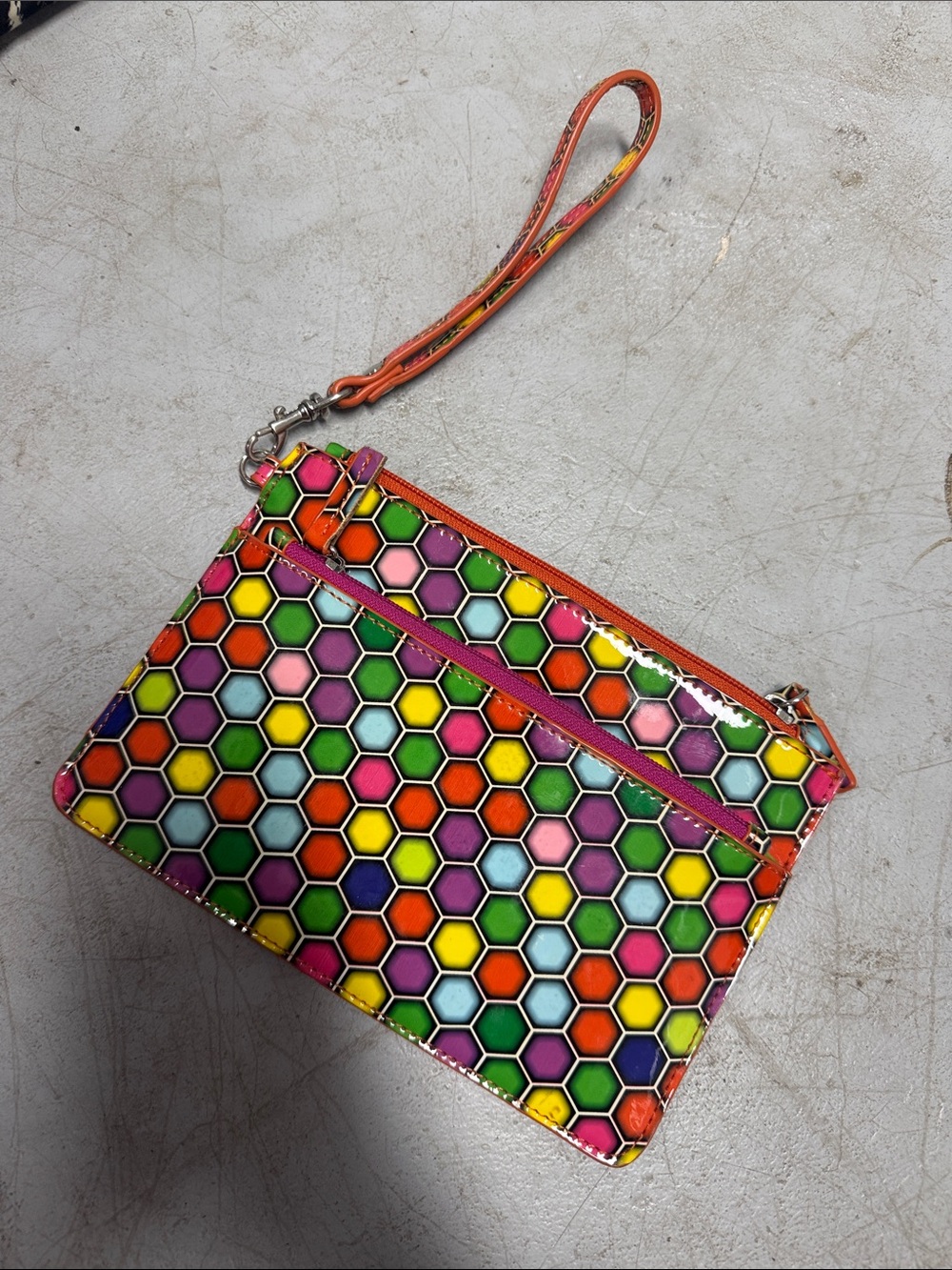 Colorful Hexagon Wristlet Clutch - Multicolor - Small Patent Weatherproof Mini